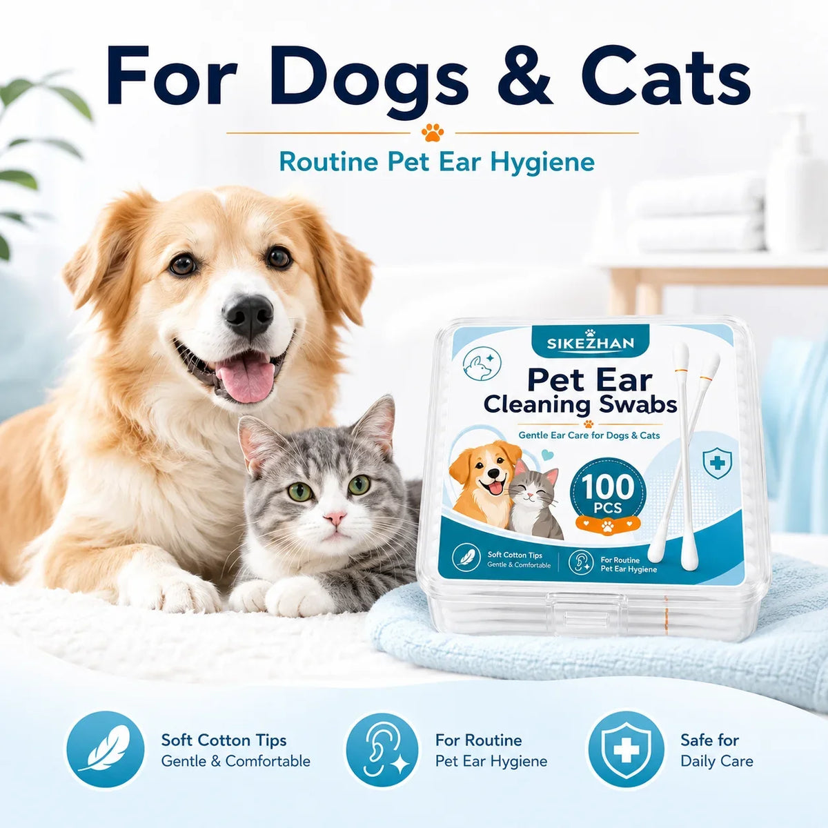 SIKEZHAN 100pcs Pet Ear Cleaning Swabs, - MyPetDollar.com
