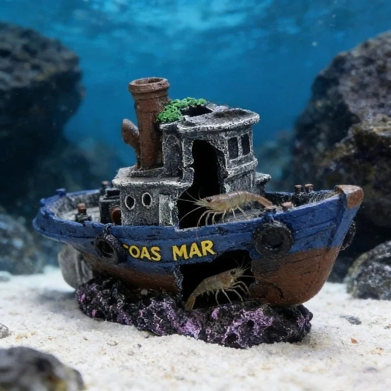 Resin Sunken Pirate Ship Aquarium Ornament, - MyPetDollar.com