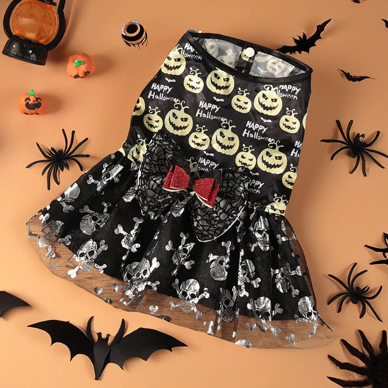 Cute Pet Halloween Ghost Pumpkin Skirt Dress - MyPetDollar.com