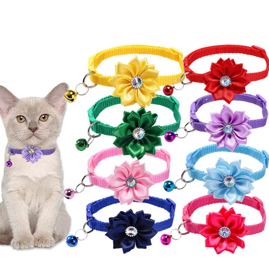 Floral Bow Pet Collar with Bell - Cute Cat - MyPetDollar.com
