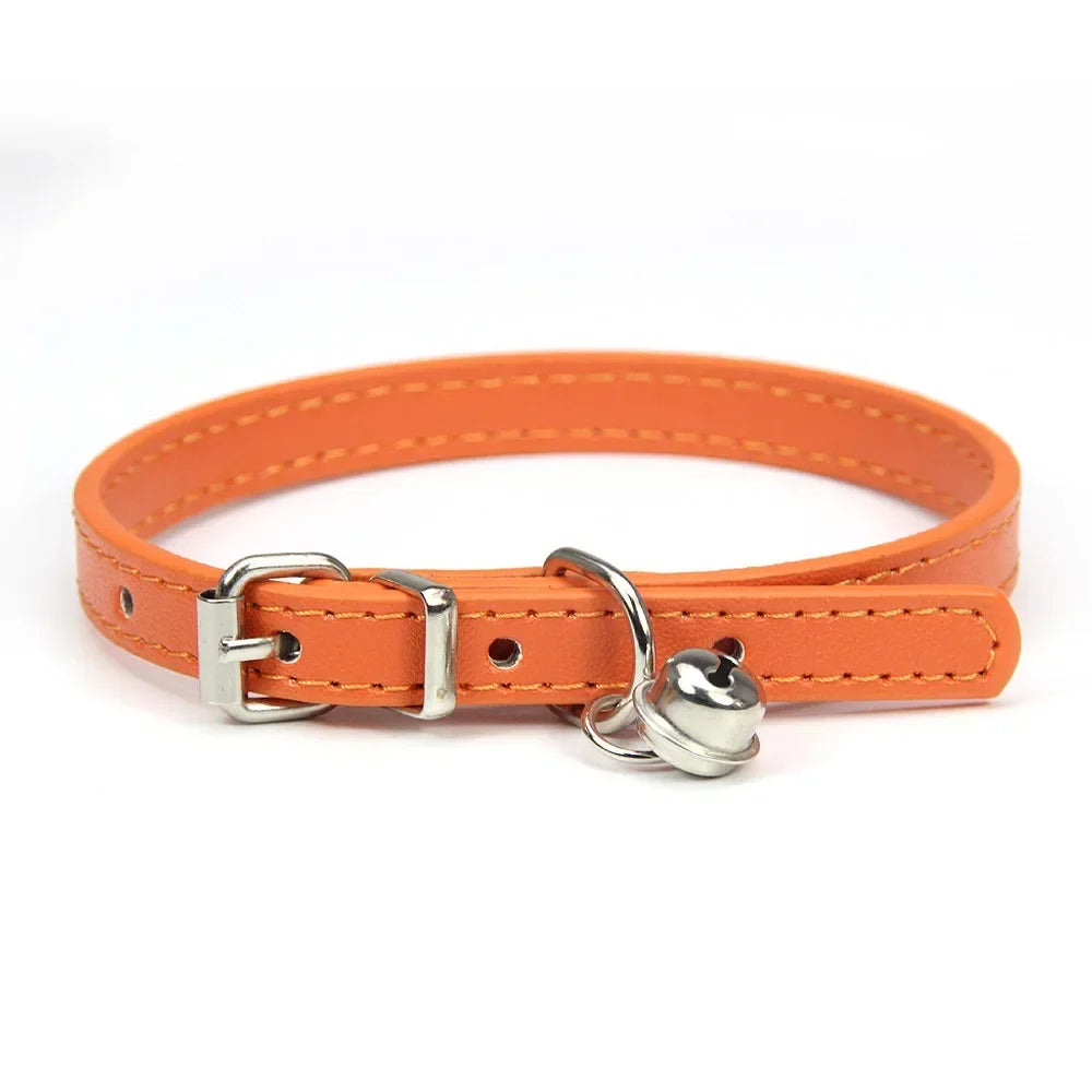 Cute Puppy Cat Collar With Bells PU Leather - MyPetDollar.com
