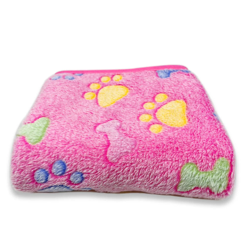 Coral Fleece Pet Blanket Warm Paw Print Dog - MyPetDollar.com