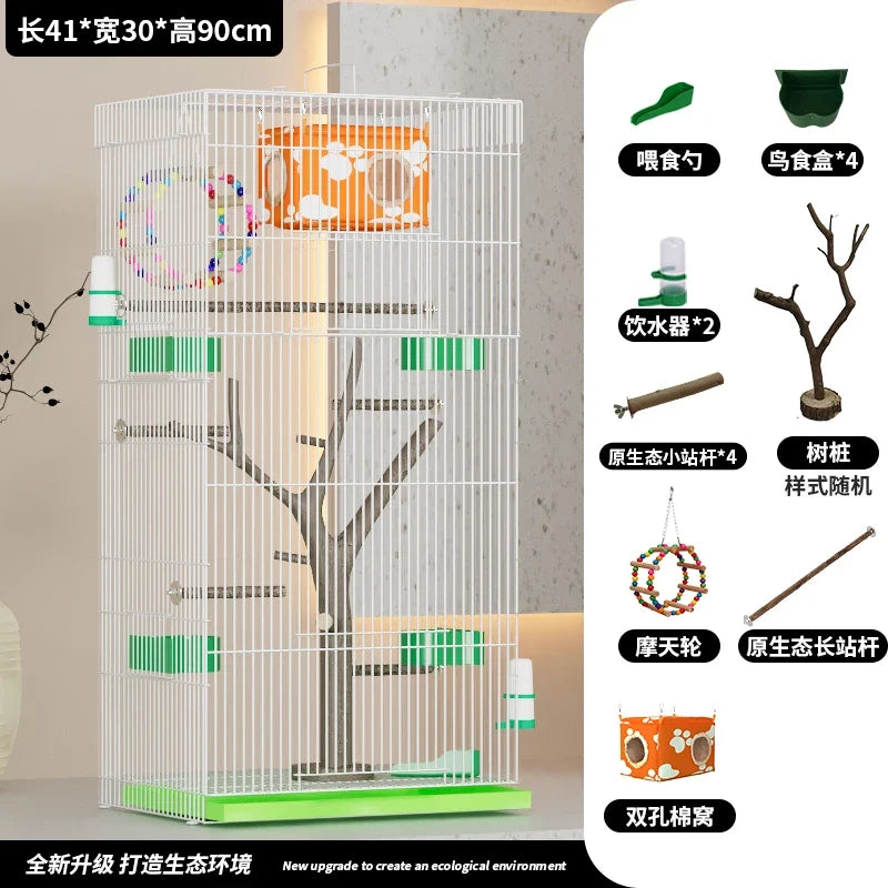 ‌Large Vertical Bird Cage with Natural Wood - MyPetDollar.com