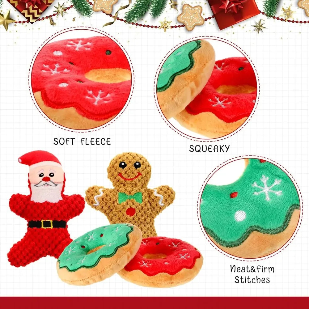 Christmas Dog Plush Squeaky Toys Donut Chew - MyPetDollar.com