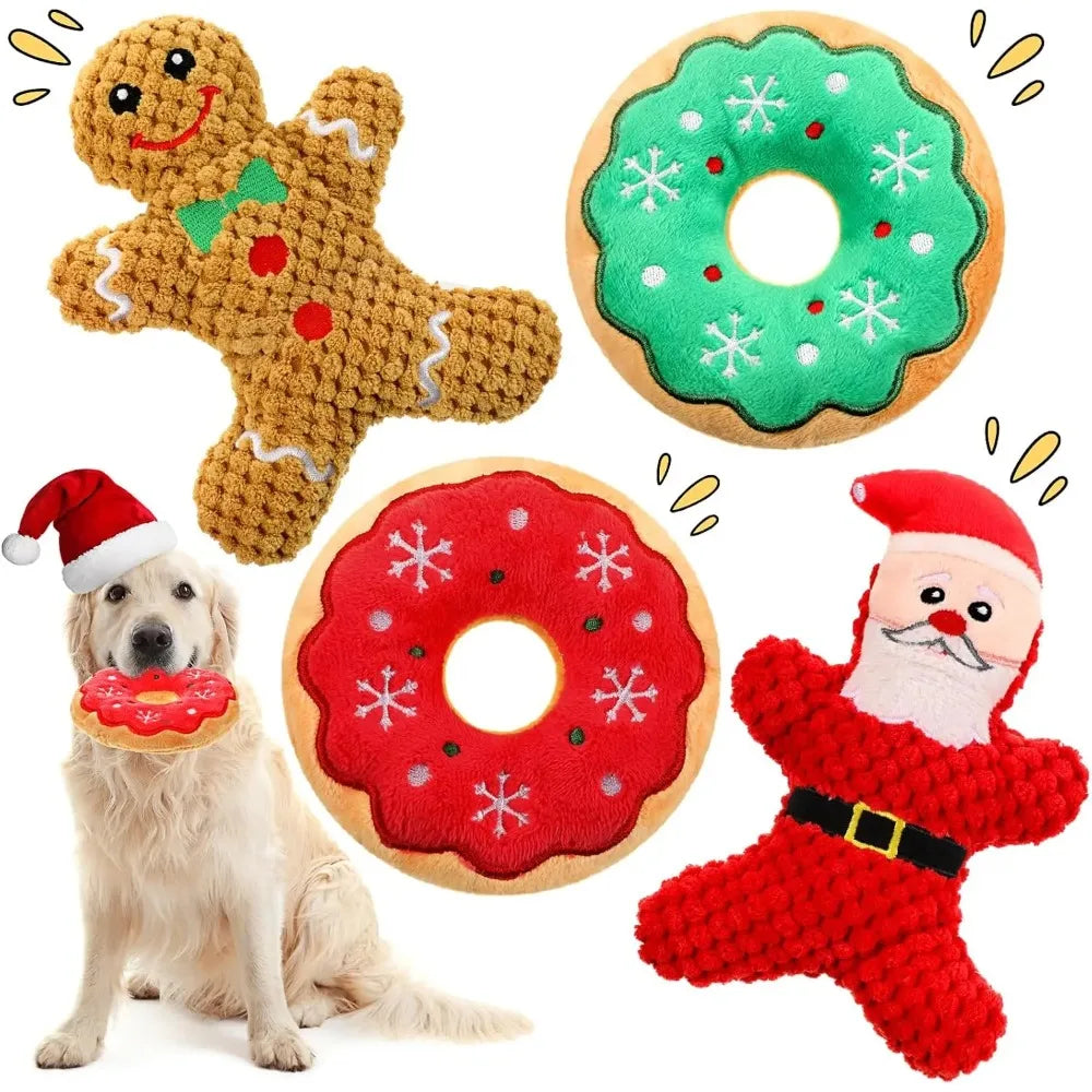 Christmas Dog Plush Squeaky Toys Donut Chew - MyPetDollar.com