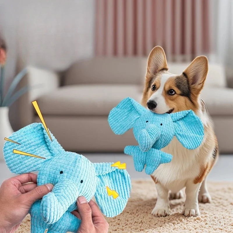 Pet Dog Toys Blue Corduroy Elephant Plush - MyPetDollar.com