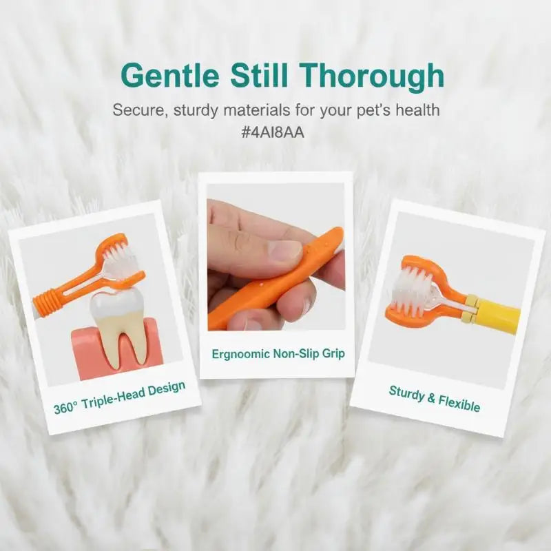 Non Slip Handle 3 Sided Pet Toothbrush with - MyPetDollar.com