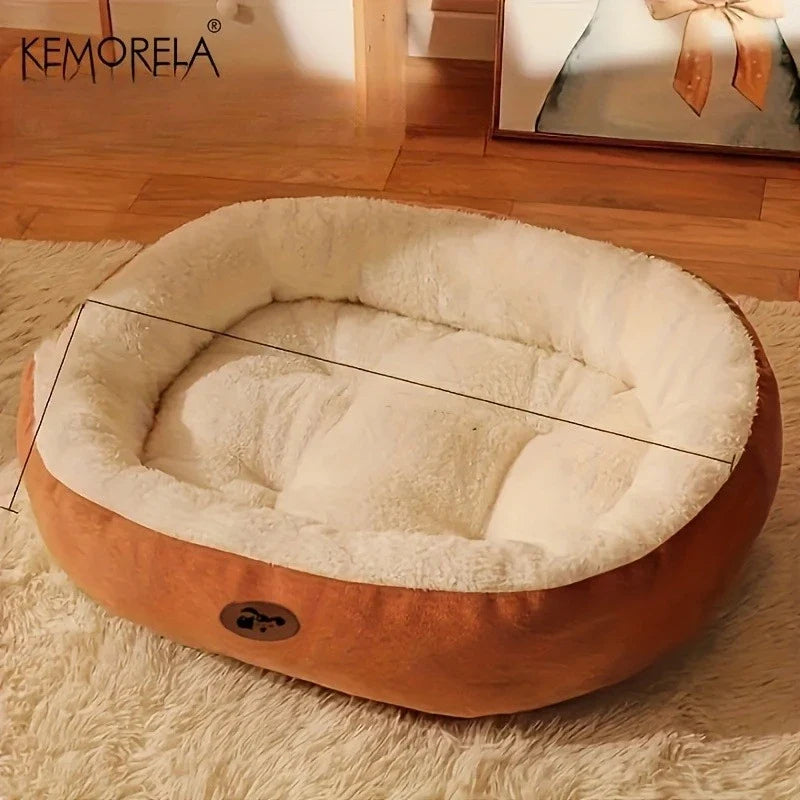 Plush Oval Pet Bed Thickened Ma‑Washable - MyPetDollar.com