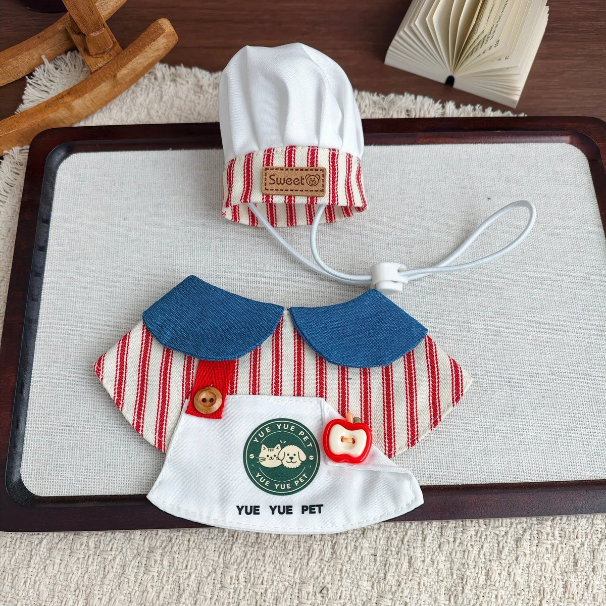 Cute Pet Chef Outfit Set with Hat and Bib Collar – view 7