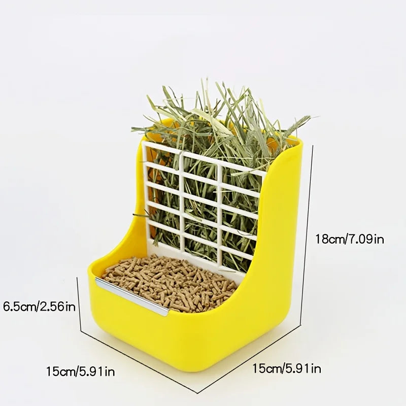 2‑in‑1 Hay Food Feeder Dish Cage Mount Anti Rollover Bite – 3 Colors