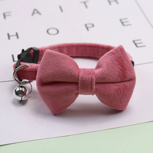 Velvet Cat Collar Solid Color Bowknot Puppy - MyPetDollar.com