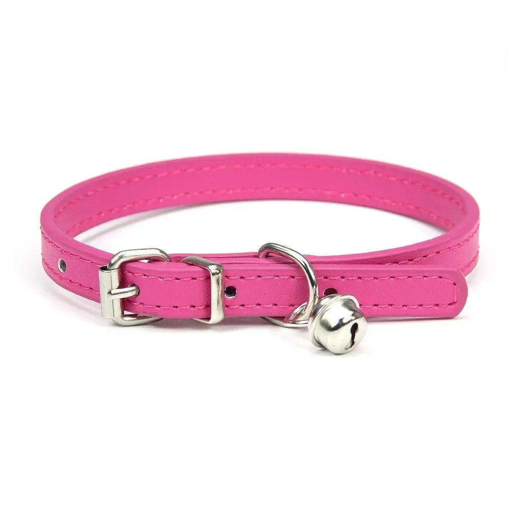 Cute Puppy Cat Collar With Bells PU Leather - MyPetDollar.com