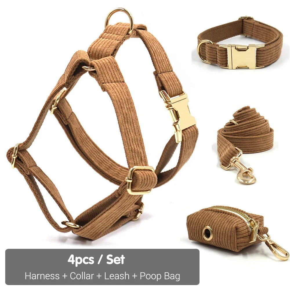Brown Corduroy Dog Harness and Leash Set - MyPetDollar.com