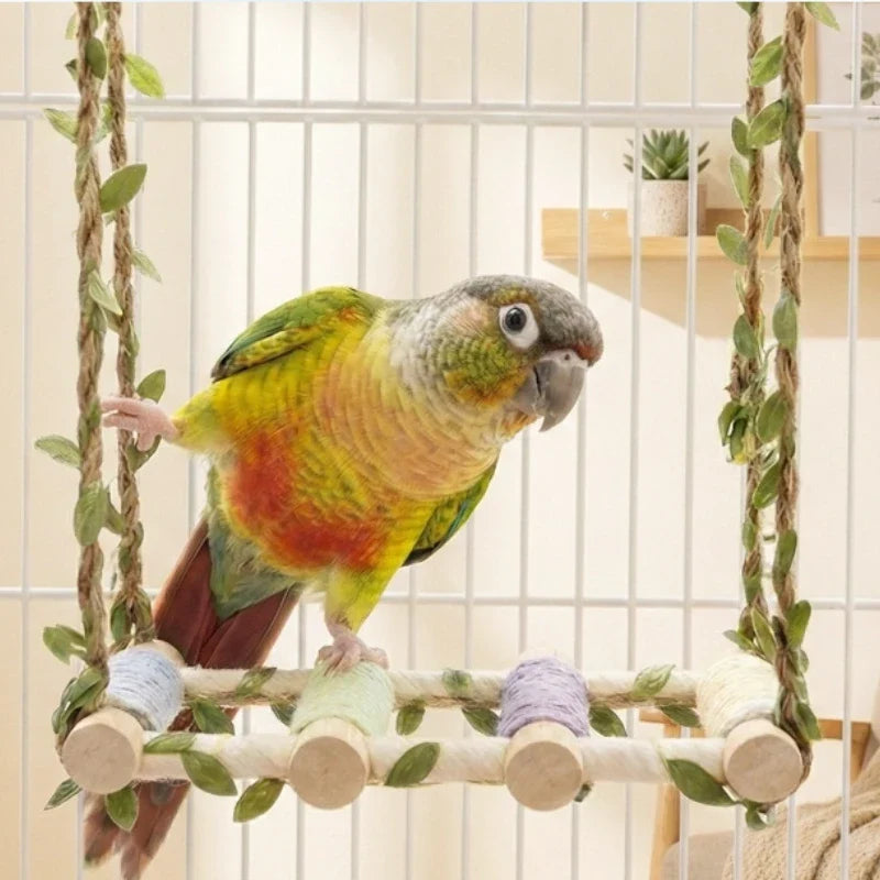 Hanging Wooden Pet Bird Swing with Cotton - MyPetDollar.com