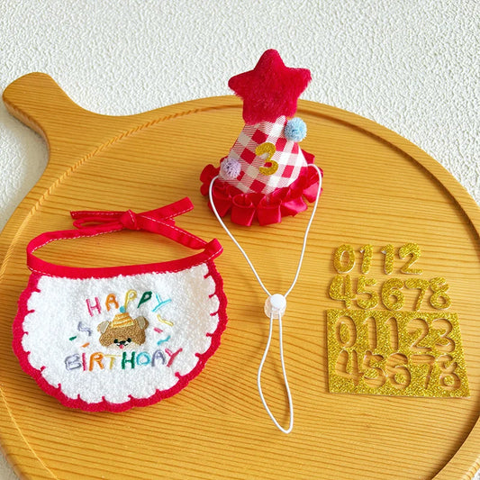Cat Birthday Set Kitty Birth Hat and Bib - MyPetDollar.com