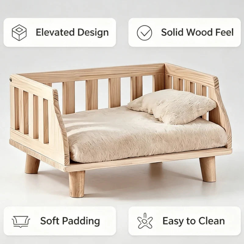 Solid Wood Pet Bed Elevated Dog Cat Sofa - MyPetDollar.com