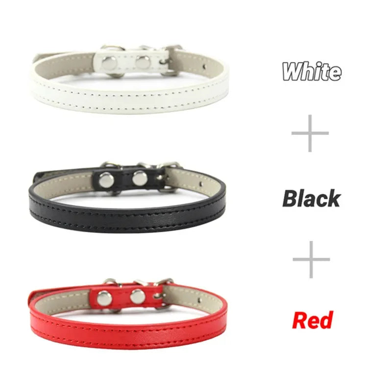 3 Pcs/Lot Soft PU Leather Cat Collar Solid - MyPetDollar.com