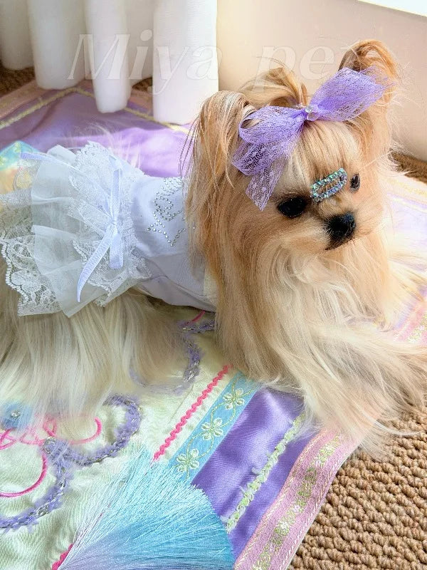 Pure Cotton Pet Strap Dress Lace Rhinestone - MyPetDollar.com