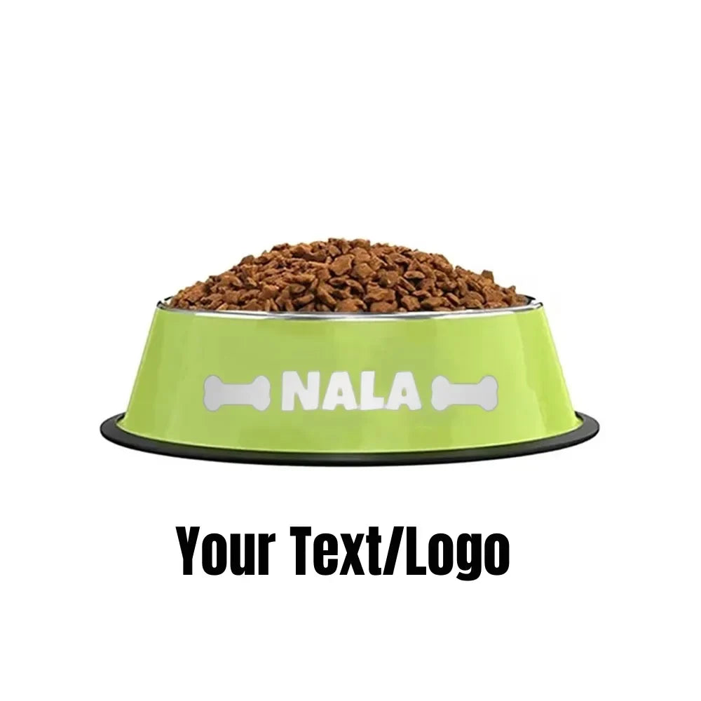 Non-Slip Custom Name Dog & Cat Stainless Steel Pet Bowl – 4 Colors