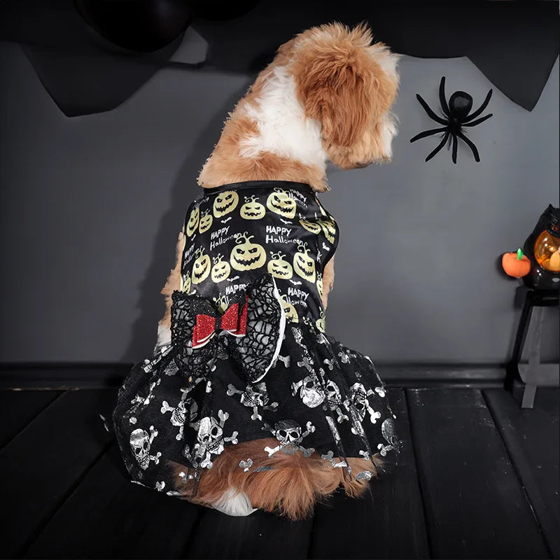 Cute Pet Halloween Ghost Pumpkin Skirt Dress - MyPetDollar.com