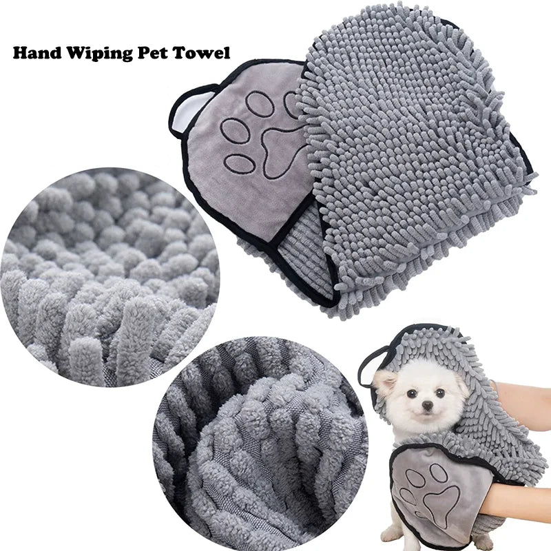 Chenille Thick Pet Bath Towel With Hand - MyPetDollar.com