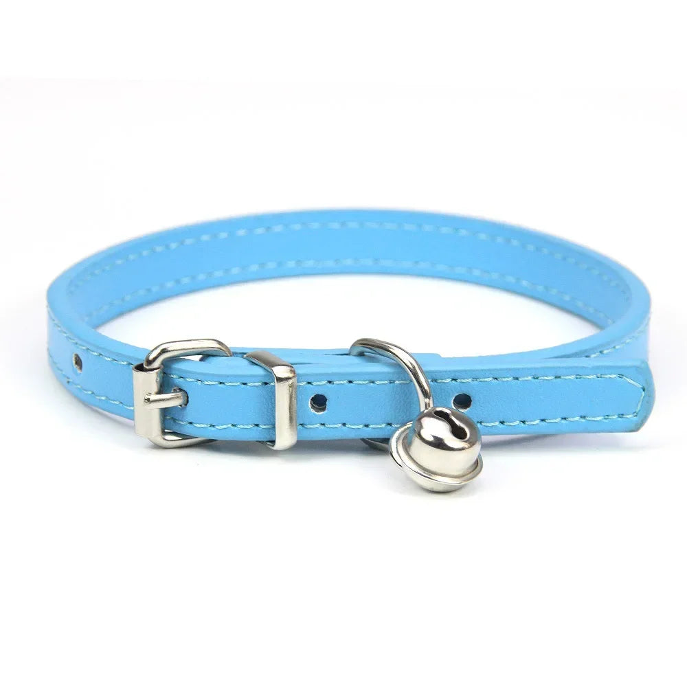 Cute Puppy Cat Collar With Bells PU Leather - MyPetDollar.com