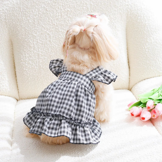Small Plaid Flutter Sleeve Suspender Dress - MyPetDollar.com