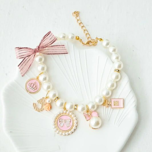 Pet Bow Pearl Collar Cat Jewelry Pendant - MyPetDollar.com