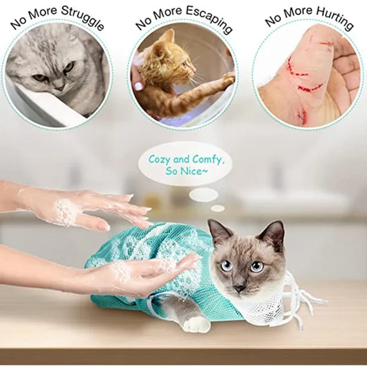 Adjustable Mesh Cat Grooming Shower Bag - MyPetDollar.com
