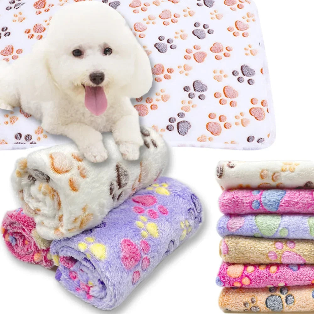 Coral Fleece Pet Blanket Warm Paw Print Dog - MyPetDollar.com