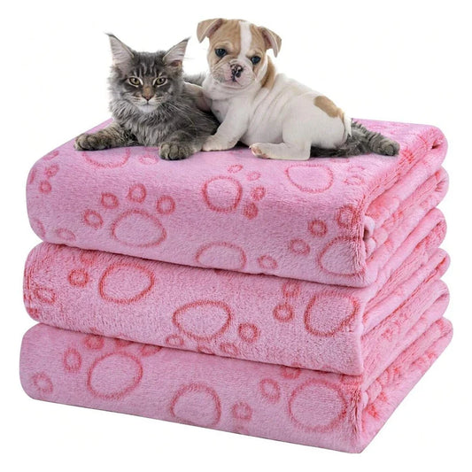 Pink Soft Fluffy Pet Blanket with Paw Print - MyPetDollar.com