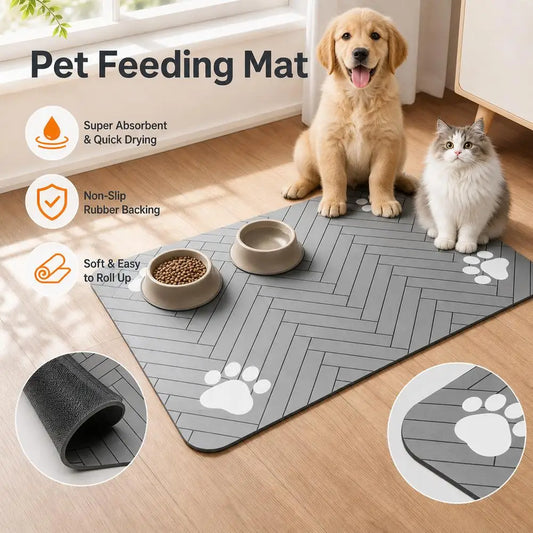Pet Feeding Mat Absorbent Rubber Backing - MyPetDollar.com