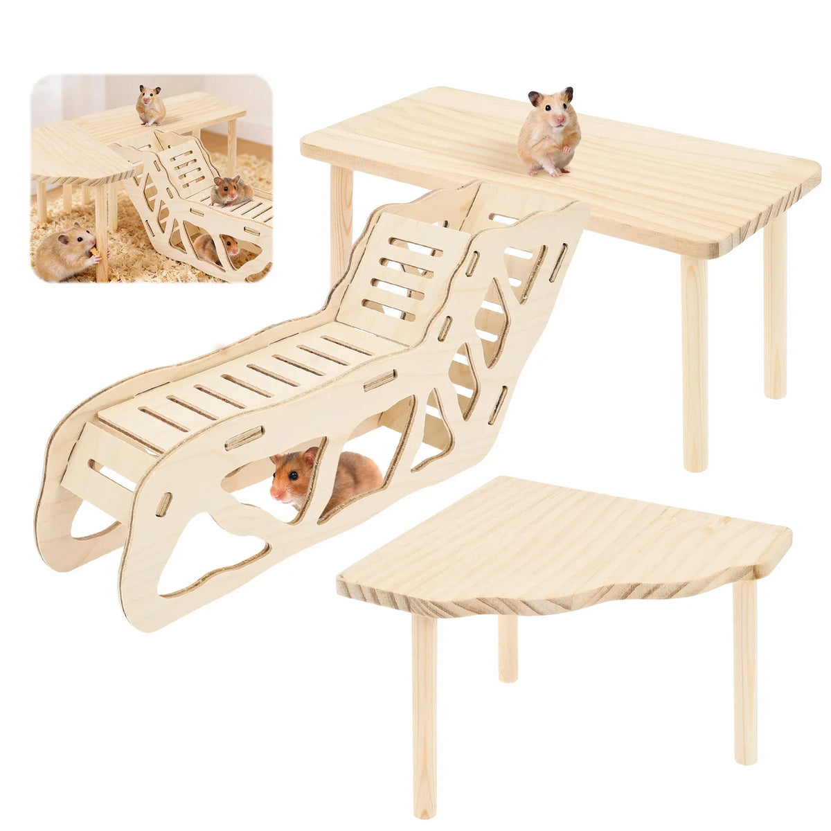3Pcs Hamster Platform Natural Wood Hamster - MyPetDollar.com