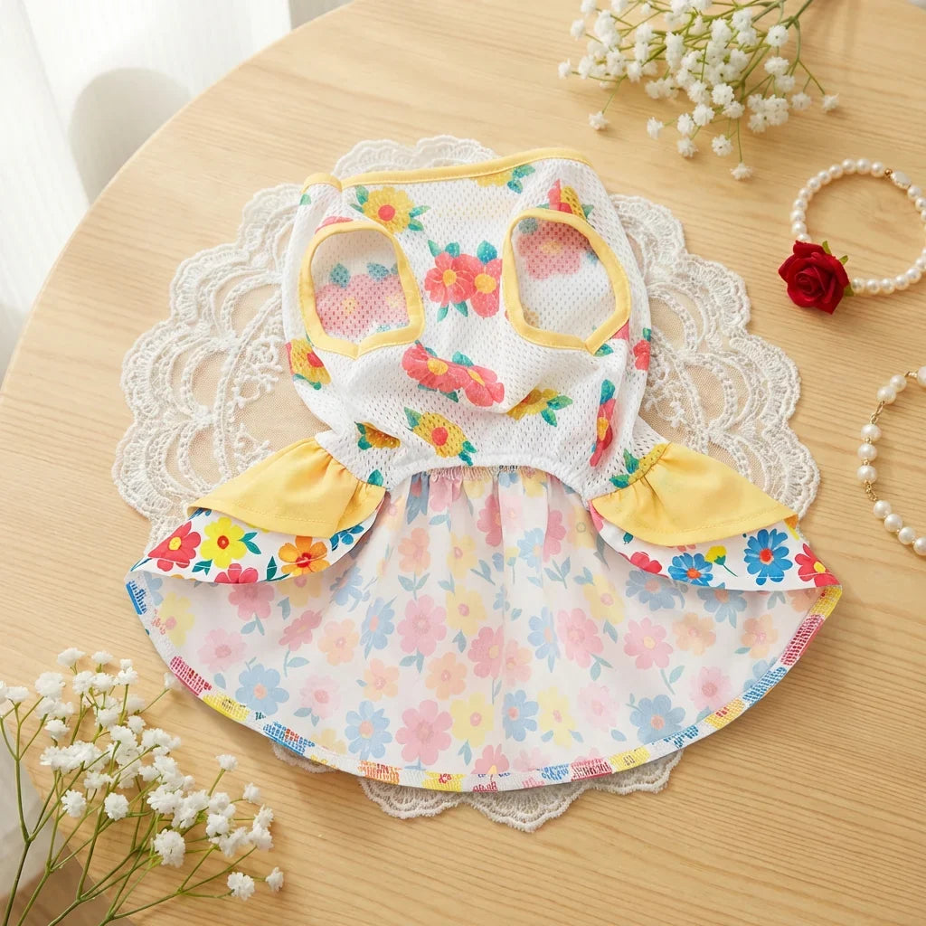 Pet Dog Dress, Yellow-White Double-Layer - MyPetDollar.com