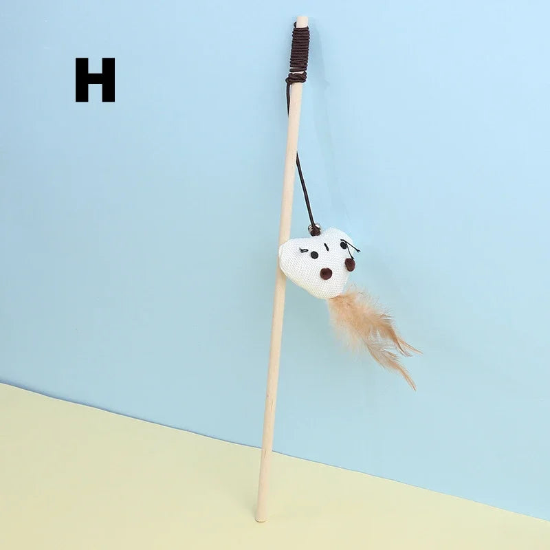 Mouse Wooden Teasing Cat Rod Toy Pet Supplies Feather Bell