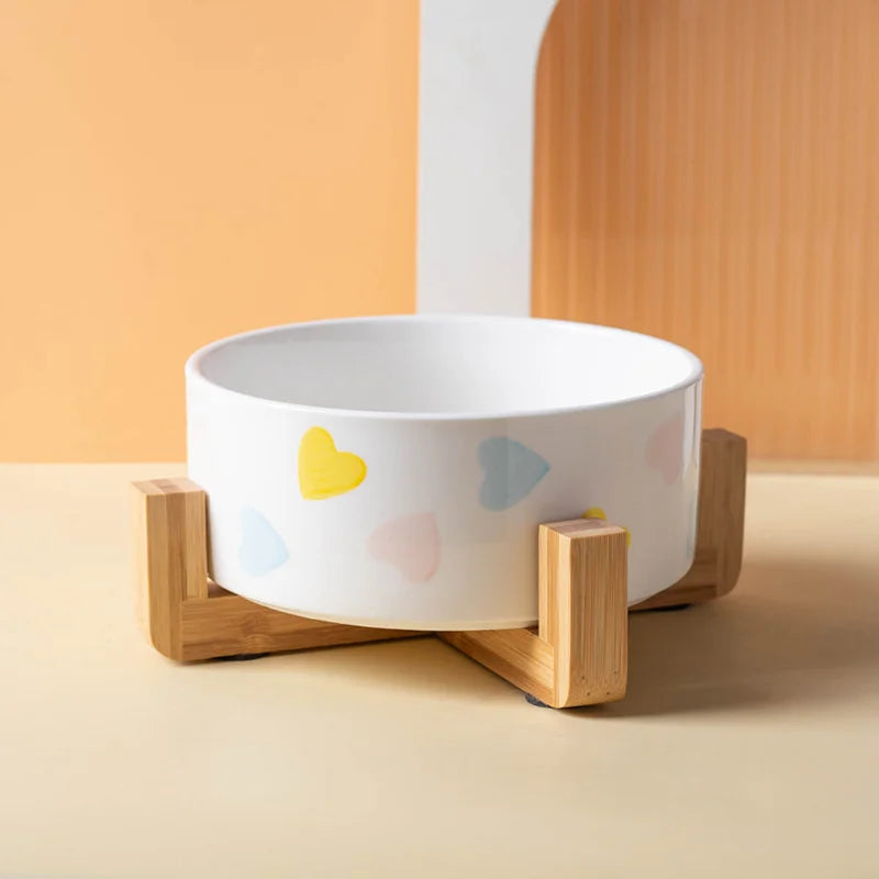 Ceramics Dog Bowl with Wood Mat Wide Mouth - MyPetDollar.com