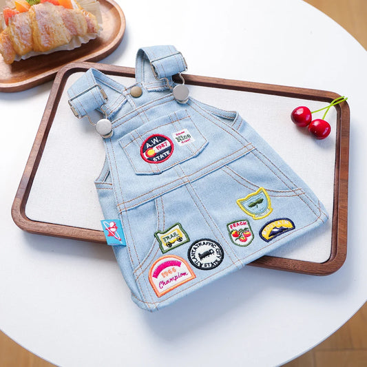 Pet Cat and Dog Clothes Retro Badge Denim - MyPetDollar.com