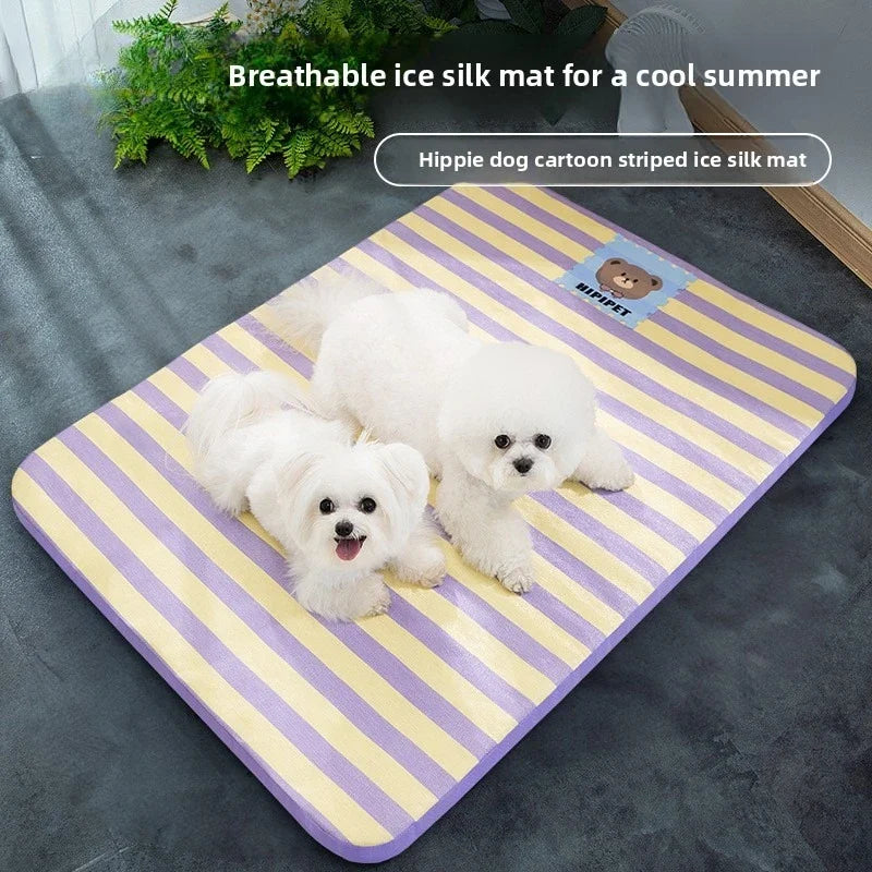 Summer Dog Cartoon Striped Ice Silk Cooling - MyPetDollar.com