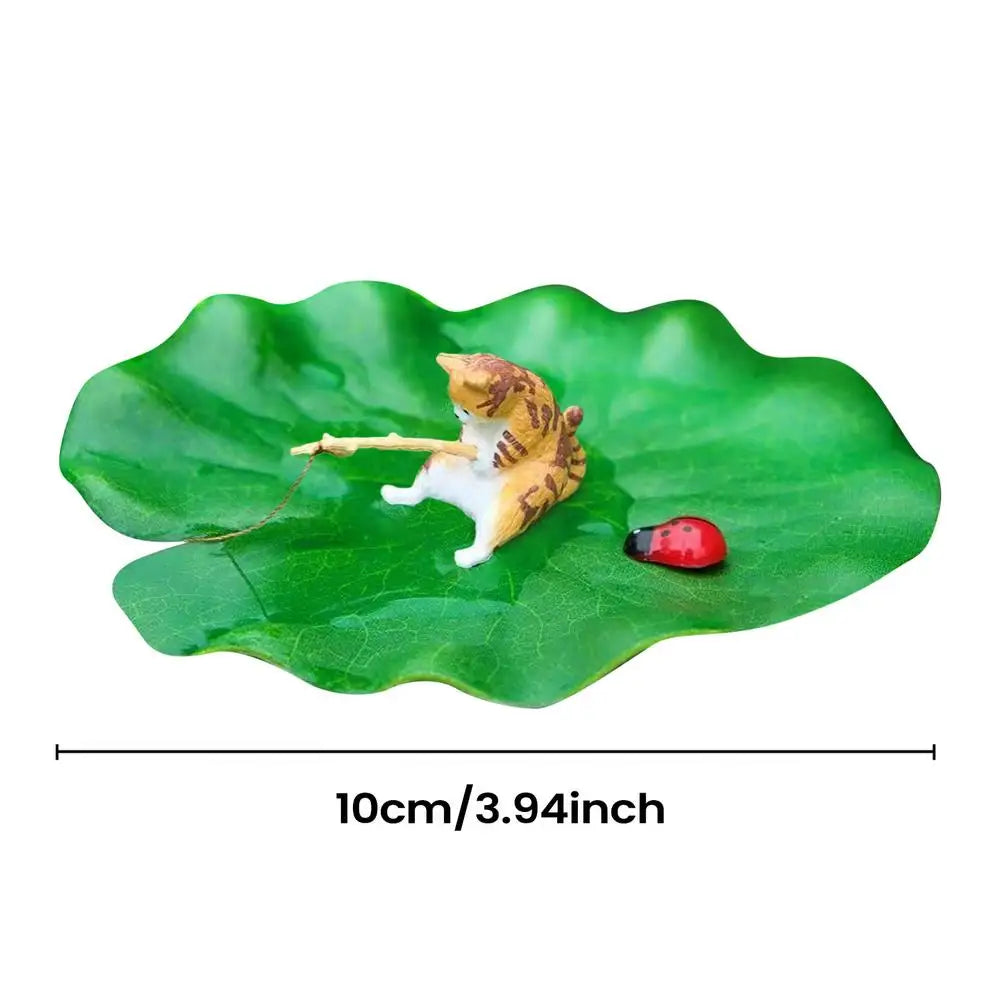 Resin Mini Floating Cat Fishing Lotus Leaf Aquarium Decoration – 7 Colors