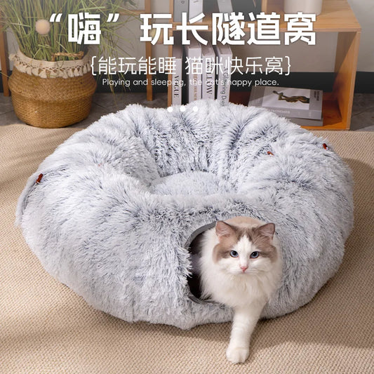 Foldable Fluffy Cat Bed Tunnel Toy for - MyPetDollar.com