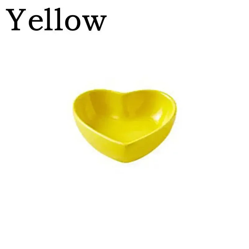 Feeding Dish, Colorful Heart Shape Ceramic Food Water Bowl – 5 Colors