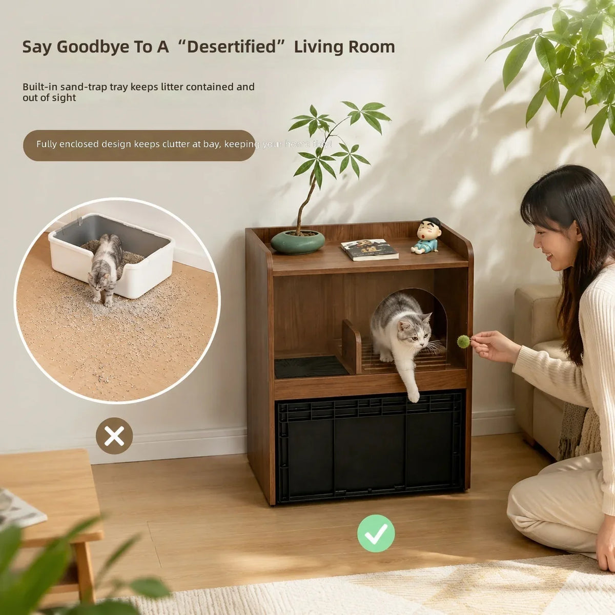 Wood Cat Litter Box Cabinet, Leak-Proof - MyPetDollar.com
