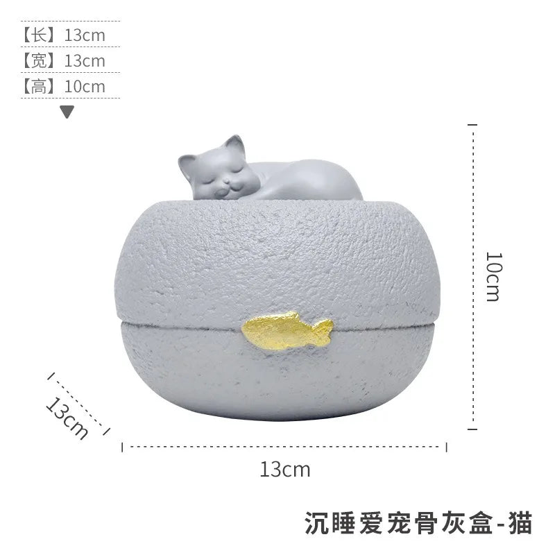 Grey Resin Pet Urn with Sleeping Puppy and Gold Bone – Dog Beds & Mats