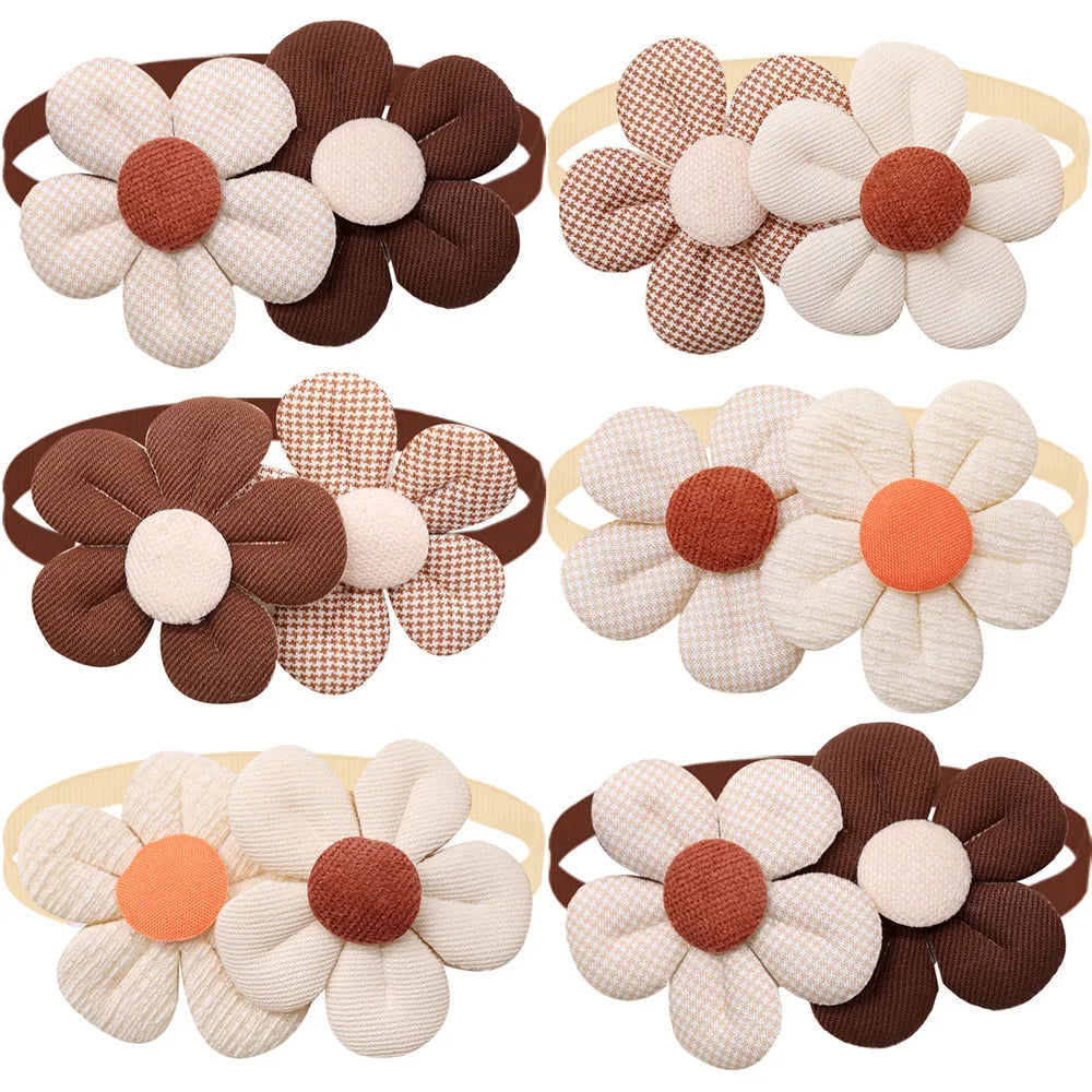 5 Dog Collars 2025New Brown Style Flower Bow Ties – 2 Sizes