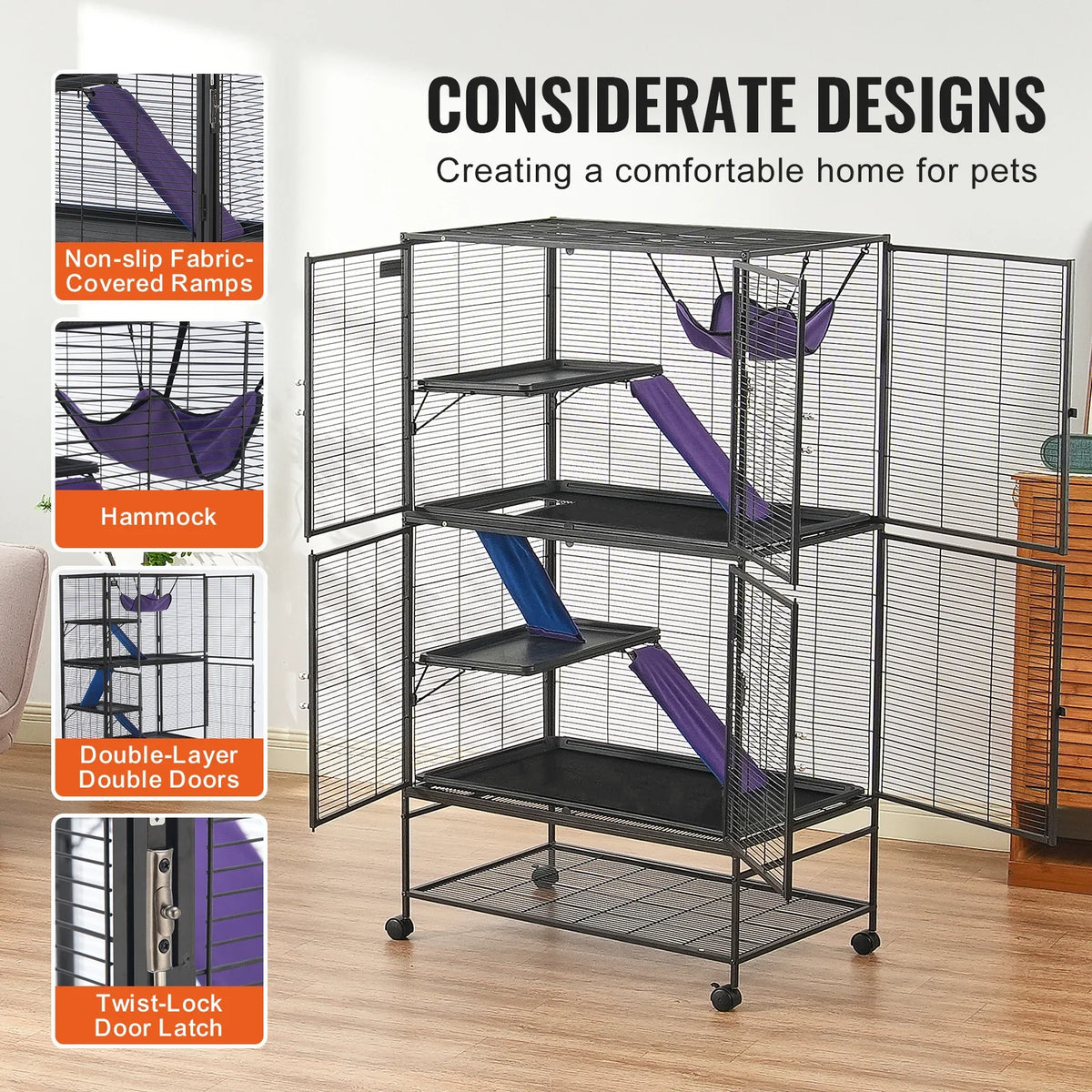 SucceBuy 64.6" Rolling Metal Ferret Cage - MyPetDollar.com