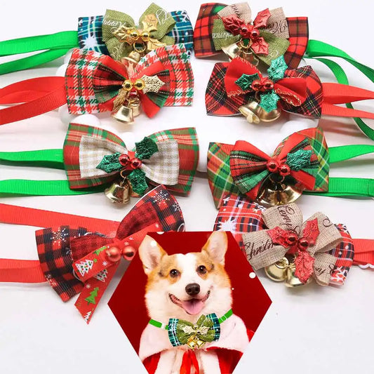 10PCS Pet Dog Bowtie with Bell Christmas - MyPetDollar.com
