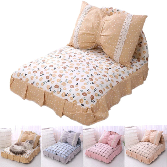 Detachable Cute Bow Cat Dog Bed with Pillow - MyPetDollar.com