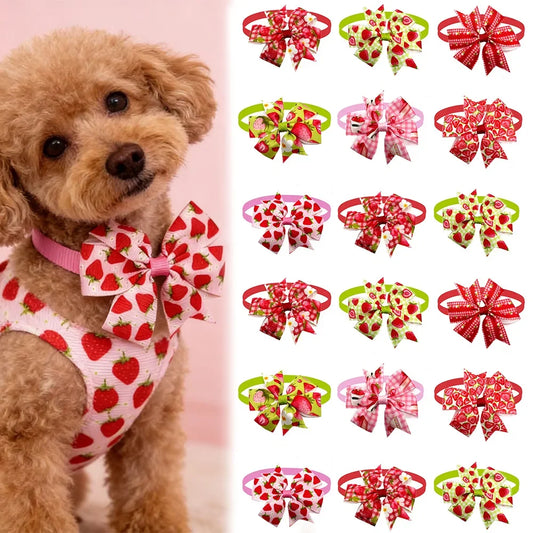50/100pcs Dog Bow Tie Summer Strawberry - MyPetDollar.com