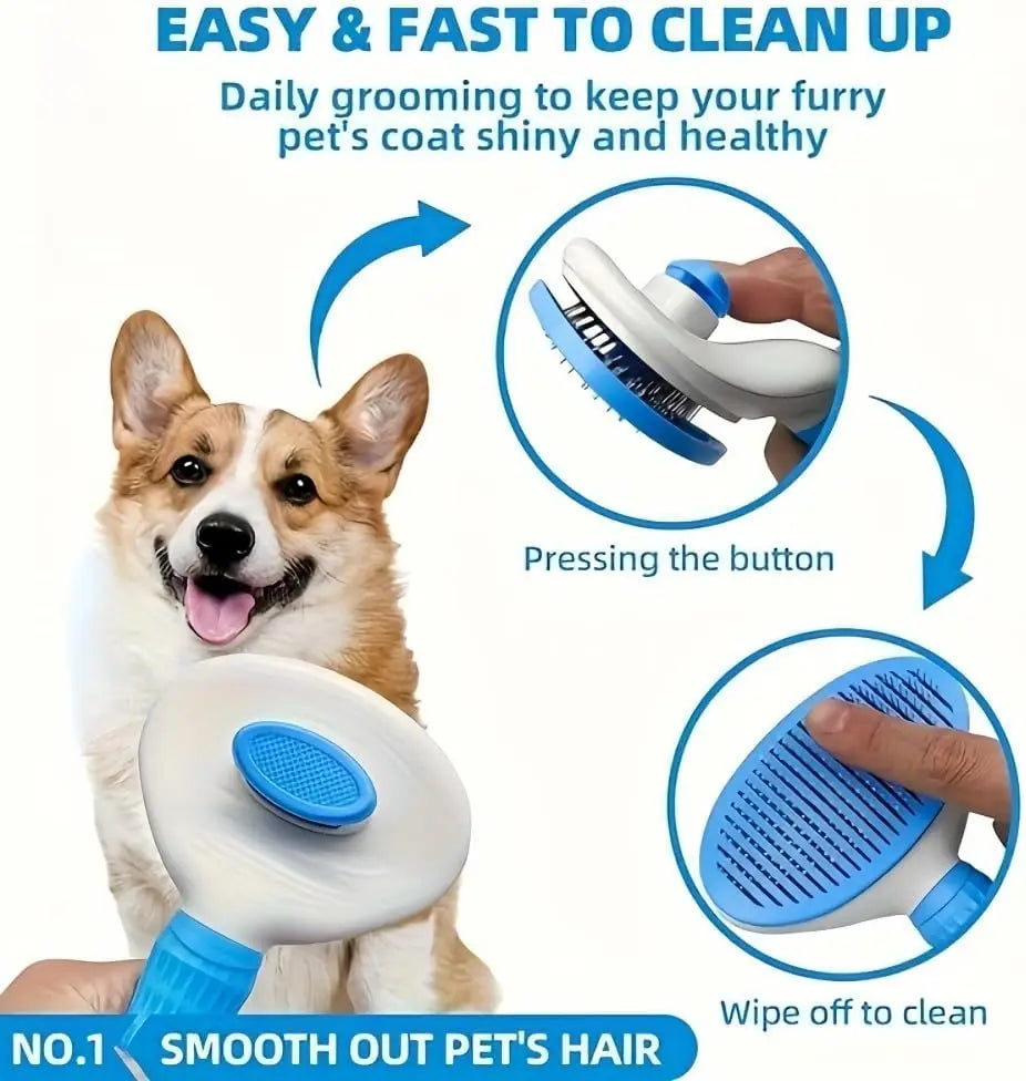 Self-Cleaning Pet Slicker Brush One-Click - MyPetDollar.com