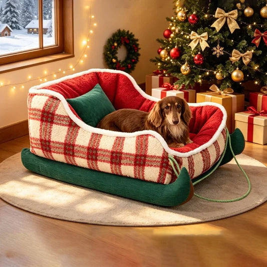 Christmas Pet Sleigh Bed Winter Warm Dog - MyPetDollar.com